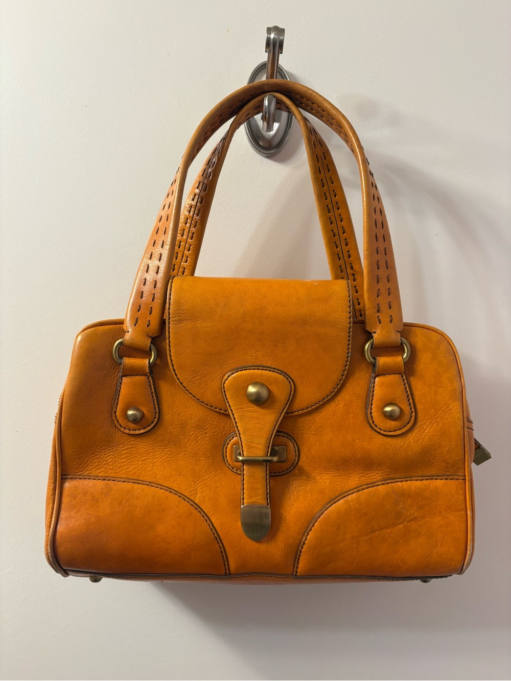 Vintage Maxx New York Leather Satchel Handbag in Orange EUC!
